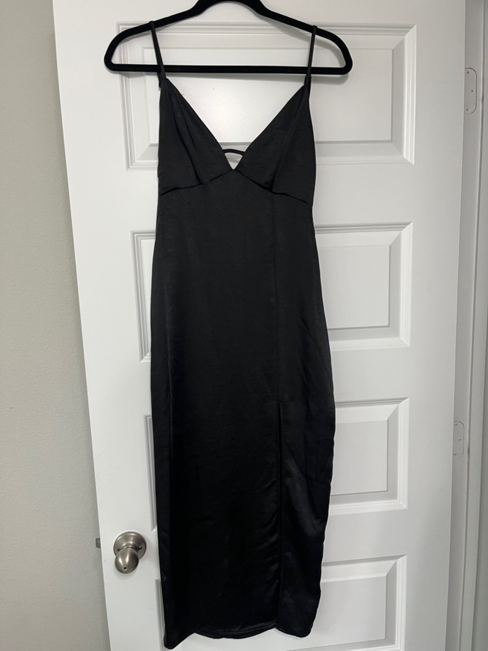 wild fable Black Satin Slip Midi Dress with Spaghetti Straps